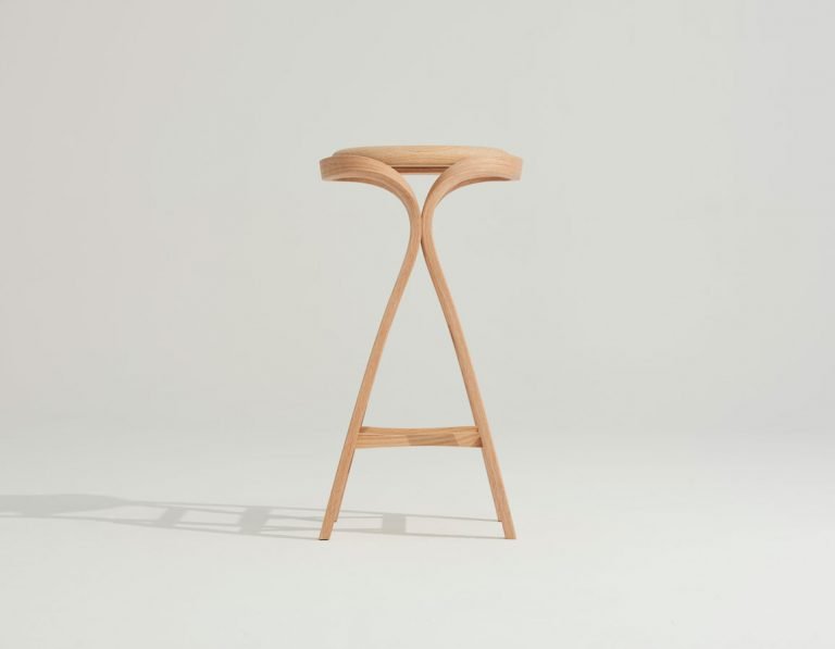 Barlovento stool in steam-bent American red oak by MARINOMAZA