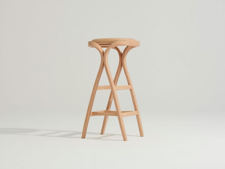 Barlovento stool in steam-bent American red oak by MARINOMAZA