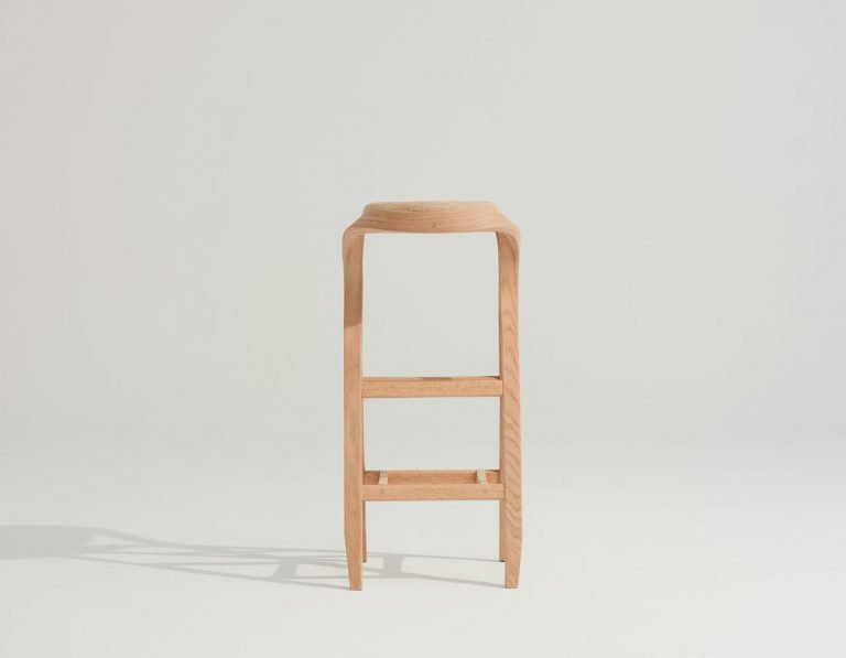 Barlovento stool in steam-bent American red oak by MARINOMAZA