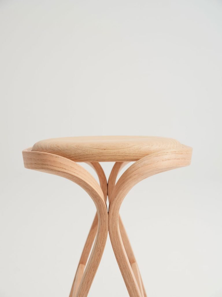 Barlovento stool in steam-bent American red oak by MARINOMAZA