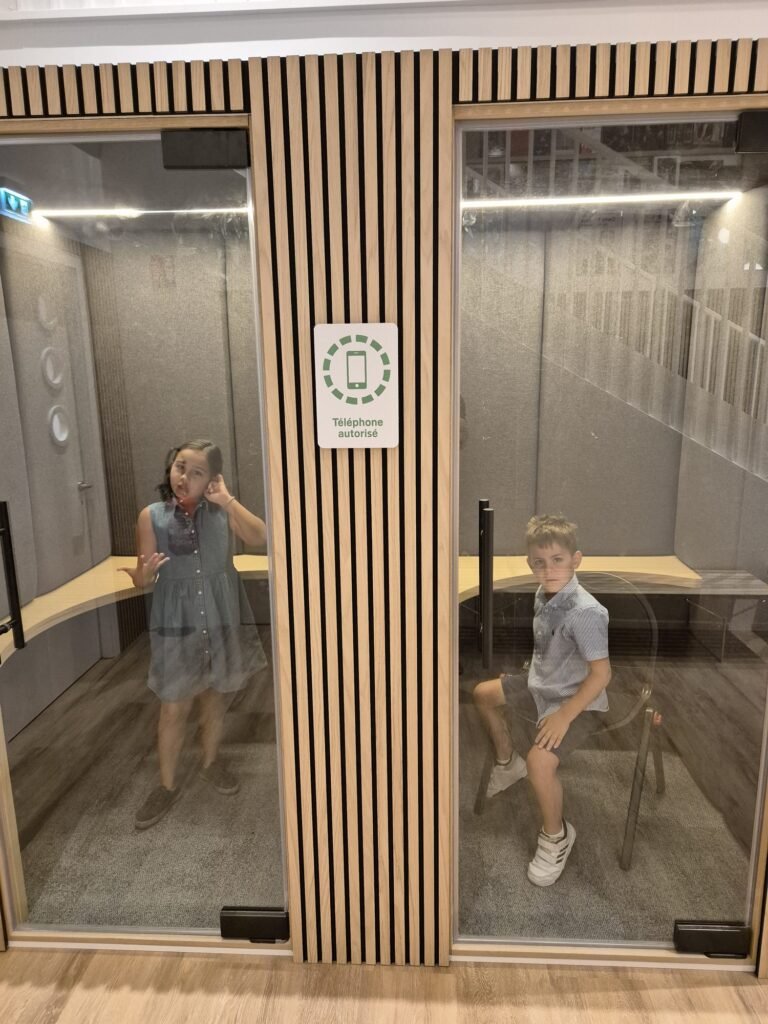 Two acoustic booths side by side, in use at the BPI Lumière