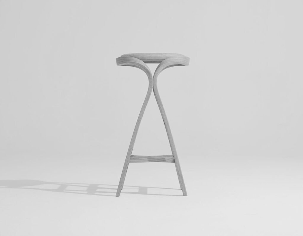 Barlovento stool in steam-bent American red oak by MARINOMAZA