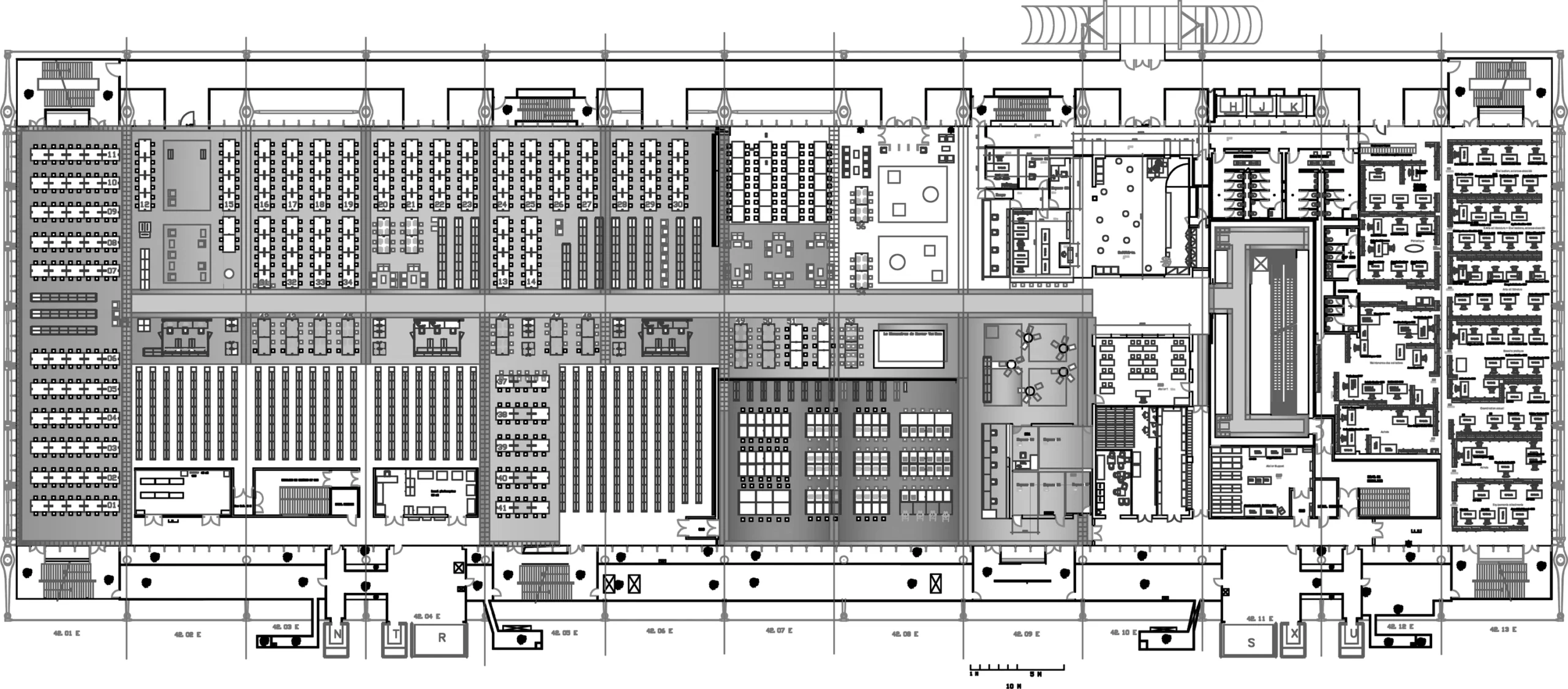 Plan d'étage niveau 2 de la bibliothèque BPI au Centre Pompidou.