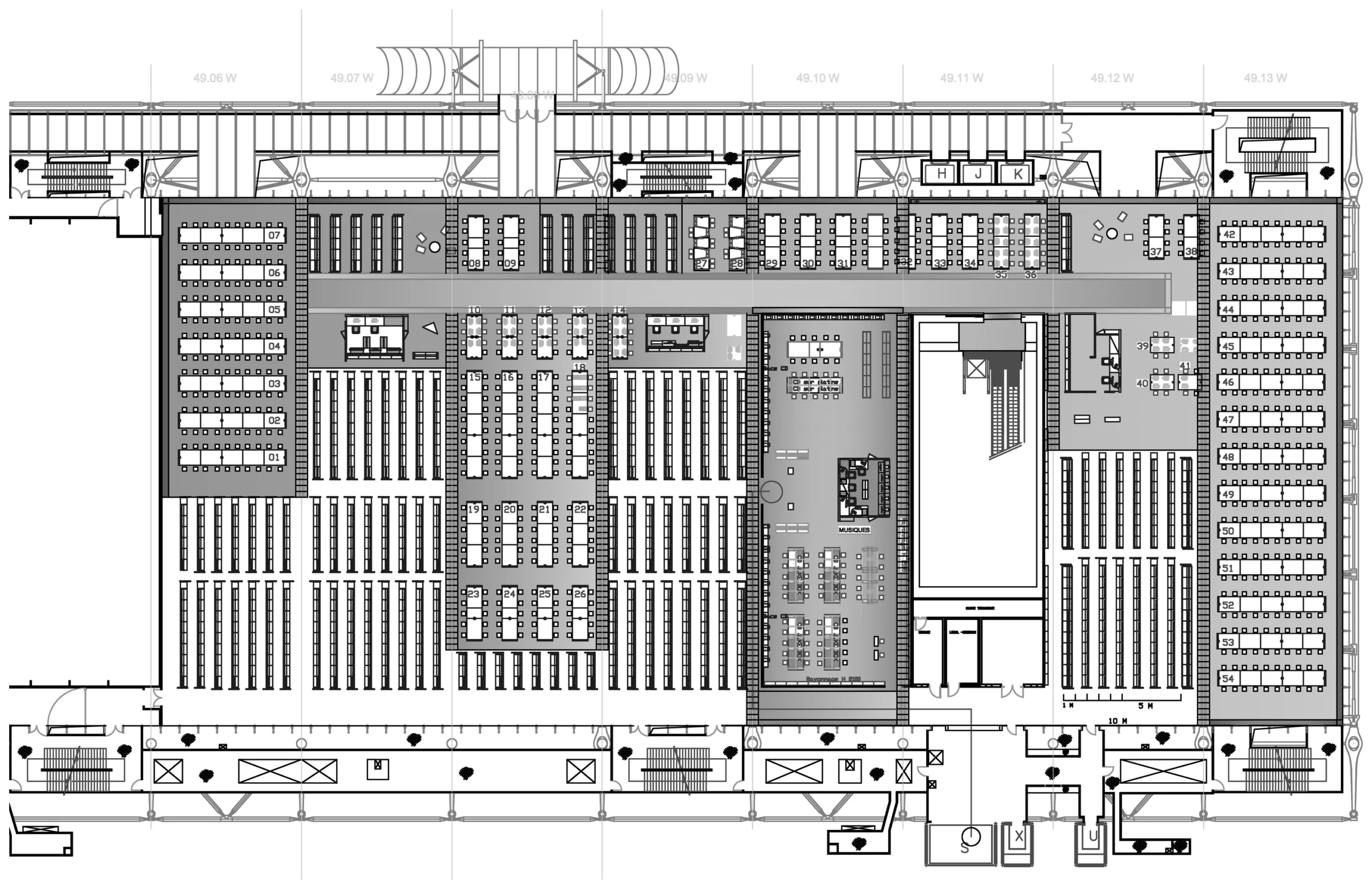 Plan d'étage niveau 3 de la bibliothèque BPI au Centre Pompidou.