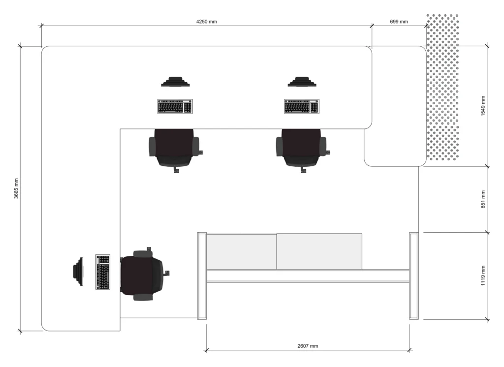 Comptoir d'information d'entrée. Plan coté. Furniture drawing, BPI Lumière.