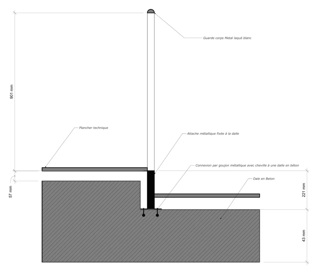 Garde-corps. Coupe. Furniture drawing, BPI Lumière.